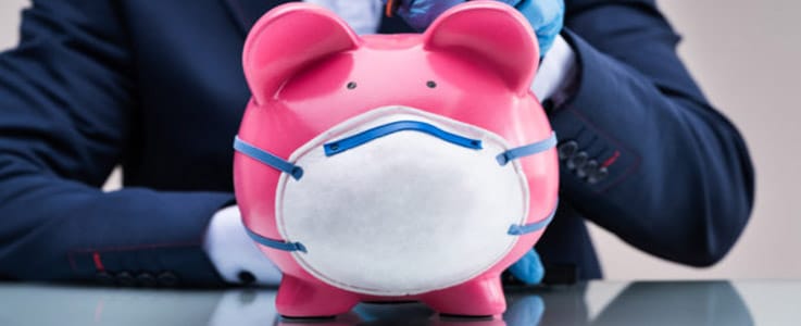 piggy bank wearing face mask