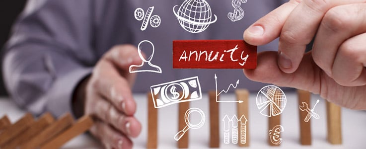 man stopping domino effect with annuity