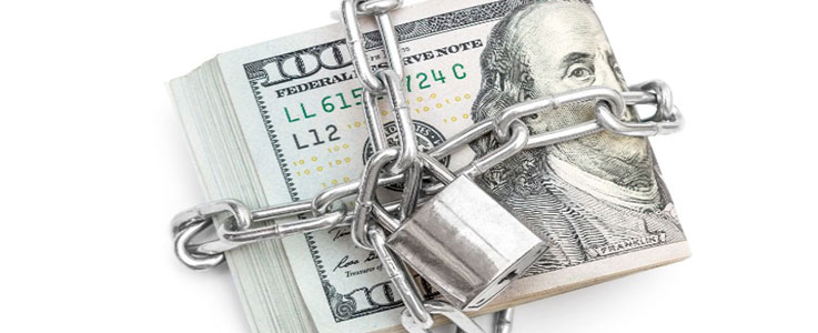 cash wrapped in locked chain